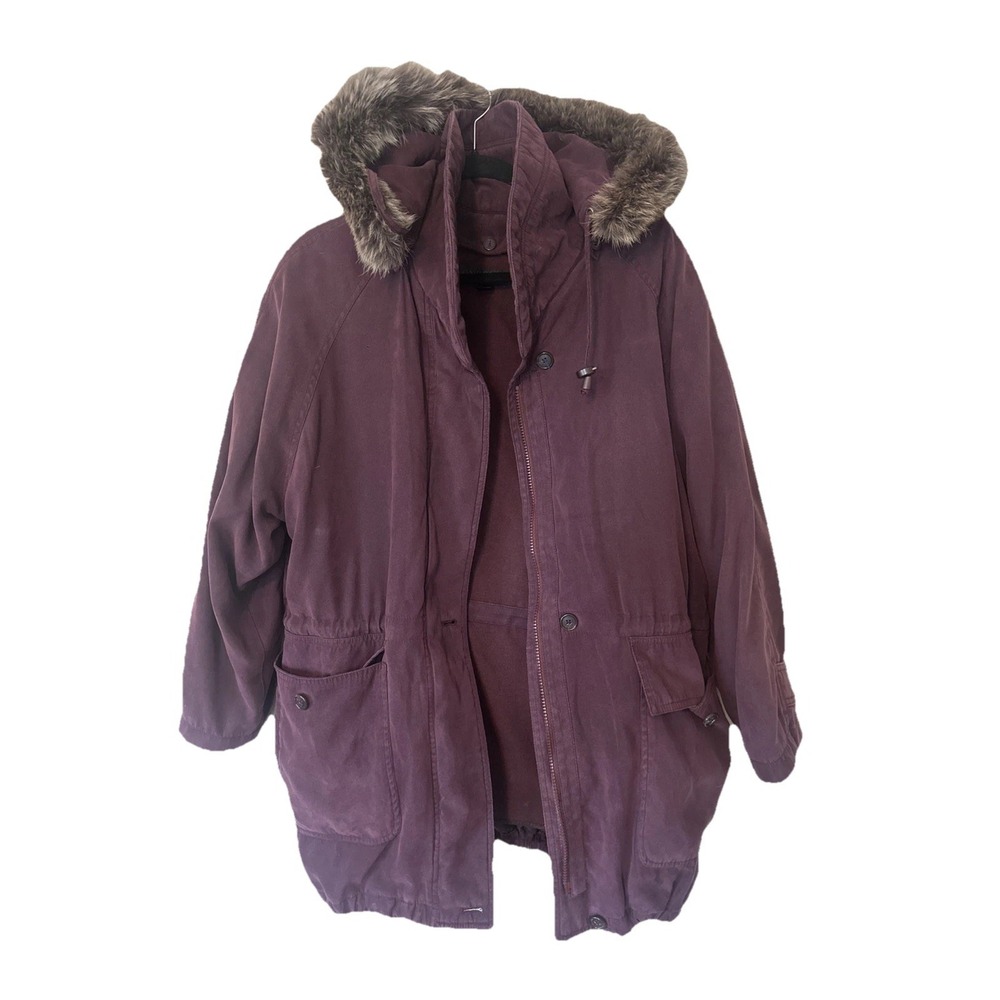 VTG‎ Fur Hood London Fog Plum Purple Hooded Anorak Jacket Lined Size Medium